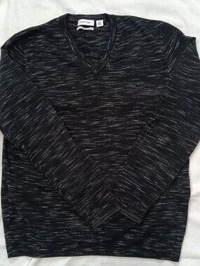 Calvin Klein The Extra-Fine Merino Sweater L Men’s Black/Gray V-Neck